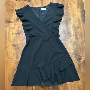 Altar'd State Black Ruffle Accent Cocktail Dress Adorable Size Medium Peplum Wra